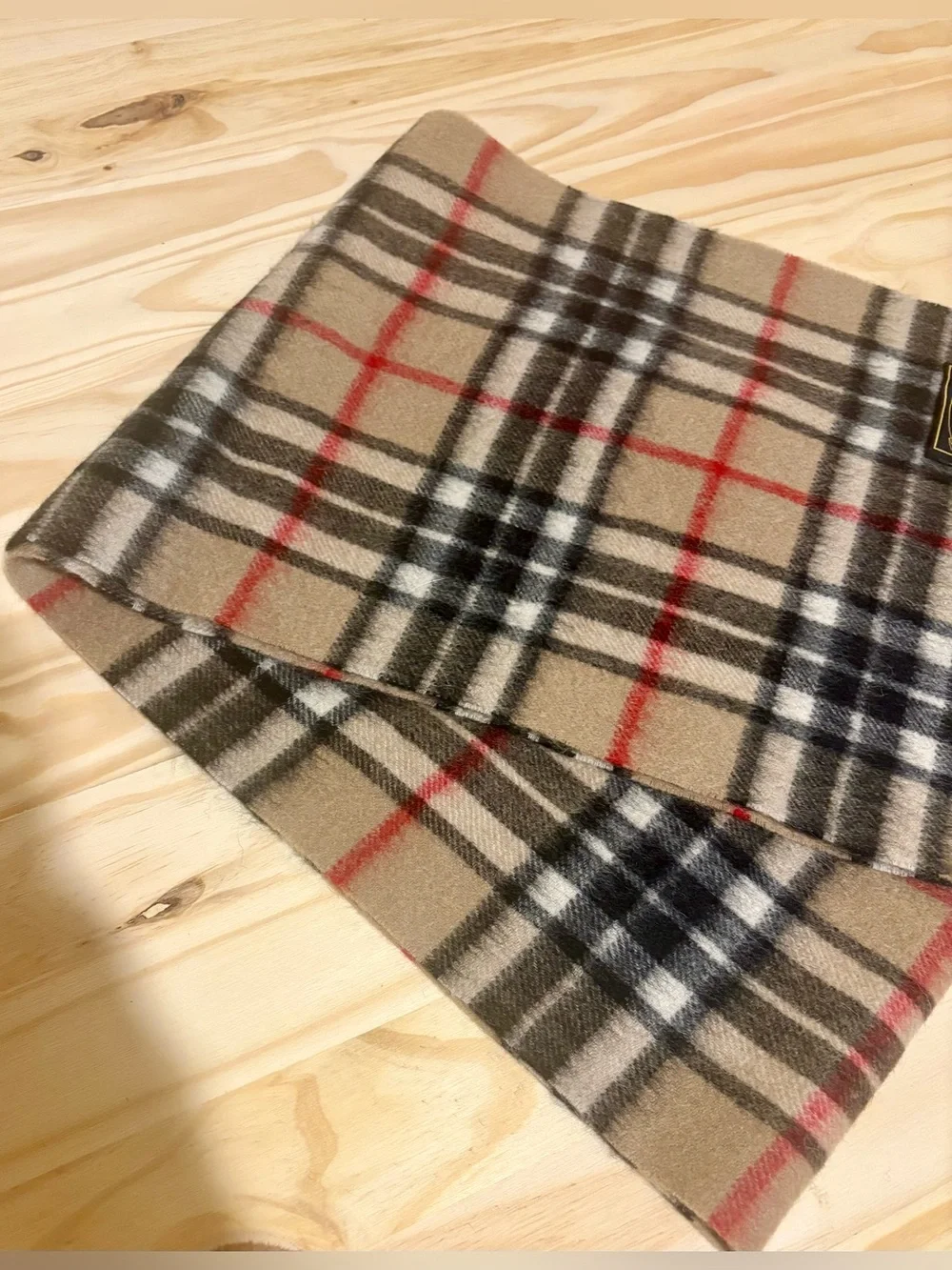 Camel Thomson Beige Plaid Wool-Blend Scarf with Fringe